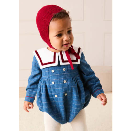 Moreton Check Mariner Collar Long Sleeve Romper in Blue (6mths-2yrs)