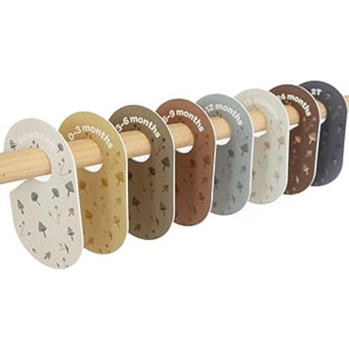 3 Sprouts Baby Closet Dividers Set of 8 - Clothes Organizer Toddler Hanger, Double-Sided Size Labels - Nursery Organization for Newborn Clothing, Infant to 2T Boy & Girl - Mushroom