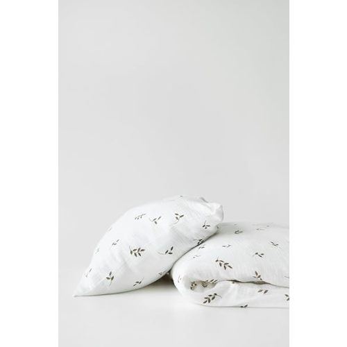 TISU Baby Crib Duvet Cover Soft Muslin Double Gauze Bedding Boy Girl Nursery Kids Sheet Bedsheets (Cream Leaves)