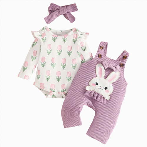 Kogui Outfit Toddler Baby Girl Fall Outfits Newborn Infant Cutest Romper Shirt Pants Hat 3Pcs Clothes Set 0 3 6 9 12 18 Months (Purple,0-3 Months)