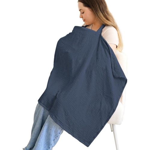 Muslin Nursing Covers for Breastfeeding, Privacy Breast Feeding Cover with Arch Neckline for Mom and Baby, Breathable 100% Cotton Nursing Apron Multi-use Stroller Cover