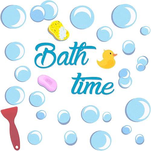 Non Slip Bathtub Stickers, 6 Pages Sea Creature and Bubble Decals, Shower and Tub Safety Appliques with Scraper (Bubble)