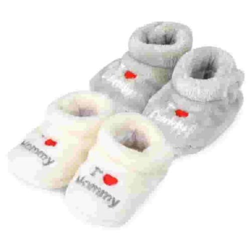 TeeHee Kids Fun and Cozy Baby Fleece Booties 2-Pack (6-12M, White & Grey)