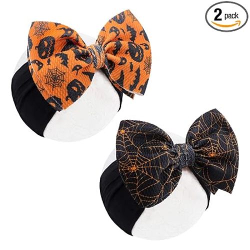Halloween Baby Girl Bows Elastic Nylon Halloween Hairbands Hair Accessories Headbands with Bows for Newborn 2 PCS