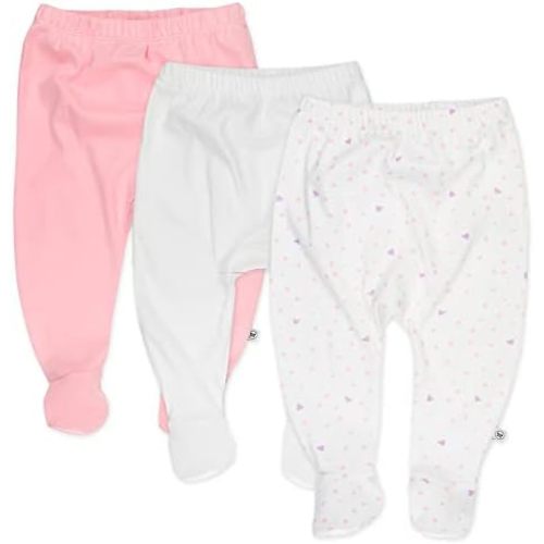 HonestBaby Baby 3-Pack Footed Pants Roomy Fit Pull on Bottoms 100% Organic Cotton for Infant Baby Boys, Girls, Unisex