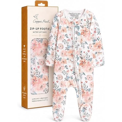 Copper Pearl Zip-Up Footie Baby Pajamas – Soft Newborn Onesies for Boys & Girls, Tag-Free with Two-Way Zipper Baby Sleepers for Newborn - 24 Months, Autumn