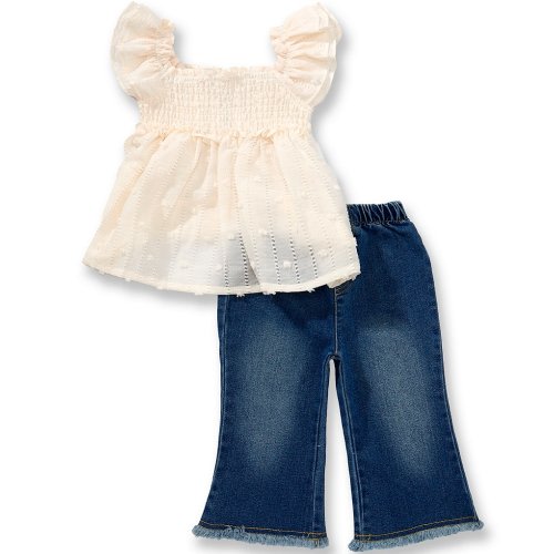 Bonnie Jean Baby Girls Flutter Sleeve Textured Top & Flare Leg Jeans Set