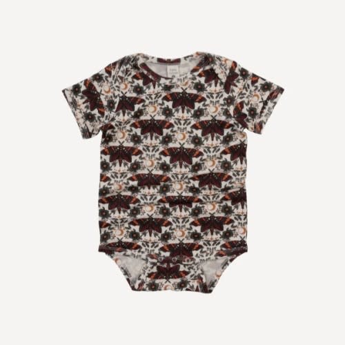 Kate Quinn short sleeve lap neck bodysuit | dark butterfly night | 6-12mo