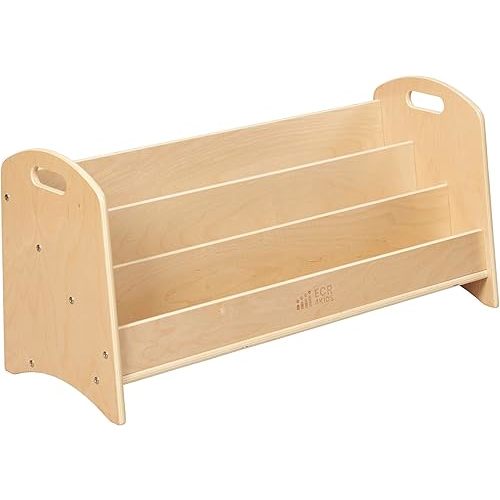 ECR4Kids 3-Shelf Floor Book Display with Handles, Beginner Bookshelf, Natural