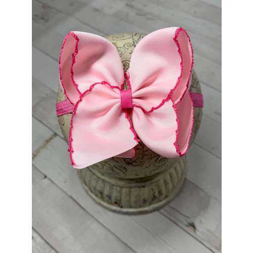 Light Pink with Pink Moonstitch Bow Headband
