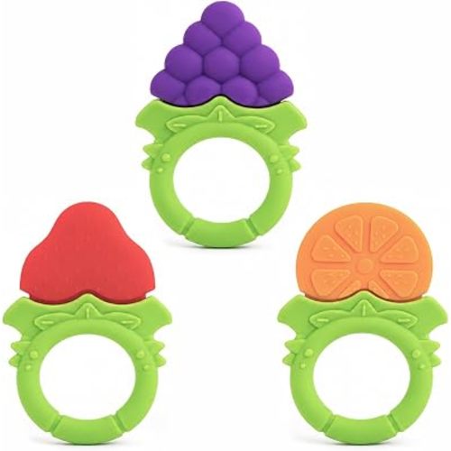 3 Pack Baby Teether,Silicone Fruit Teething Toys for 0-12 Months