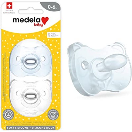 Medela Baby Pacifier | 0-6 Months | Includes Sterilizing Case | 2-Pack | Soft Silicone | BPA-Free | Supports Natural Suckling | Blue and Clear