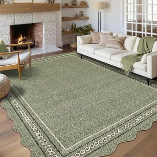 GarveeHome Washable Area Rugs 6x9 Scalloped Green Rug Non Slip, Green