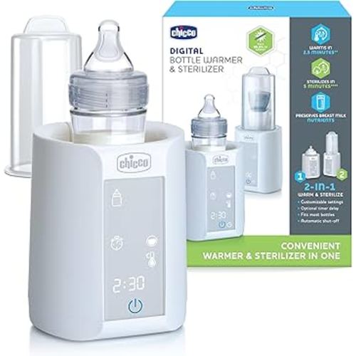 Chicco Digital Bottle Warmer & Sterilizer for Baby Bottles, Baby Food Jars, and Milk Bags | Eliminates 99.9% of Germs | 4 Heating Options | Digital Touchscreen| Automatic Shut-Off & Sound Alert