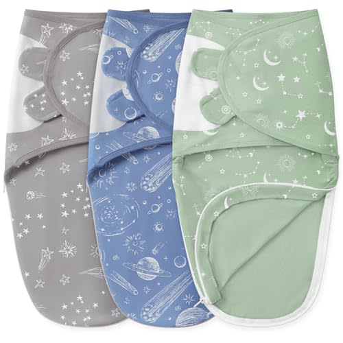 Unnivoll Baby Swaddles for Newborns with Zipper, 100% Cotton Newborn Swaddle Sack, 3 Pack Baby Swaddles 0-3 Months Swaddle Sleep Sack for Newborn Baby Boy Girl Green Constellation