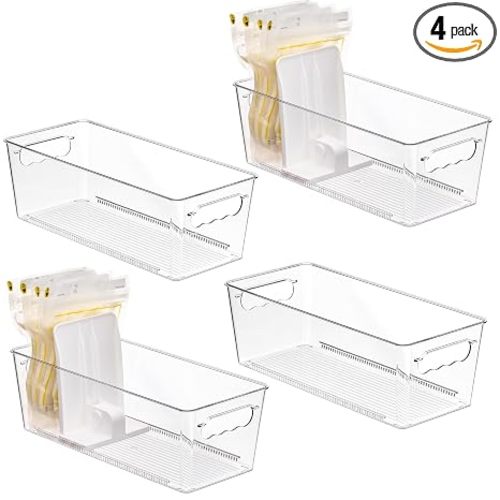 Vtopmart 4 Pack Breast Milk Storage Bags Container with Adjustable Dividers | BPA-free PET Plastic, With 2 Manual Snap-in Adjustable Dividers, FIFO System, Beyond Breast Milk, For Whole Kitchen