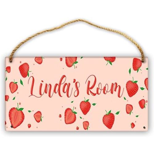 Personalized Strawberry Kid Room Door Sign Custom Name Boys Girls Bedroom Toddler Baby Nursery Decor Art Wall Plaque Hanging Wood Signs