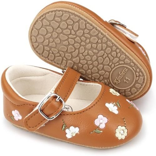 Baby Mary Jane Flats for Girls with Bowknot Cotton Anti Skid Sole Infant First Walker Princess Dress Crib Wedding Shoes