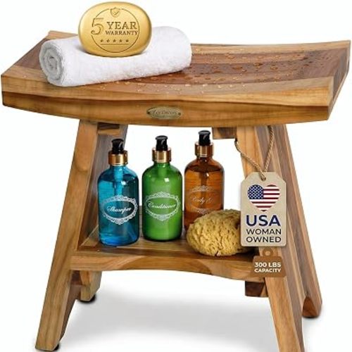 EcoDecors 18" Teak Shower Bench, 300 lb Capacity, Waterproof Seat & Shelf