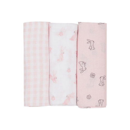3 Pack Organic Cotton Muslin Wraps - Bunny
