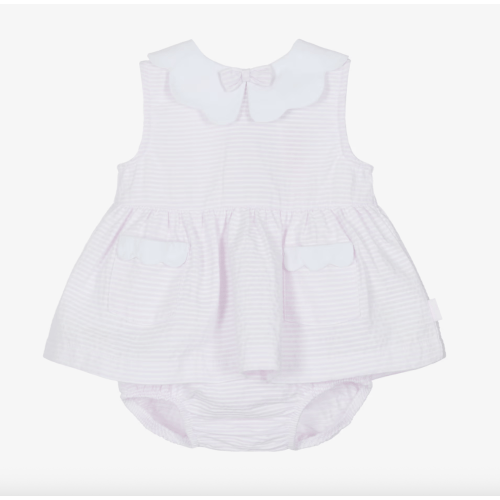 Tutto Piccolo - Baby Girls Pink & White Stripe Dress with Scalloped Collar | Childrensalon