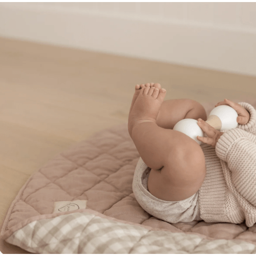 Dusty Rose & Gingham Linen Play Mat | Soft & Safe Baby Comfort – Linen Label