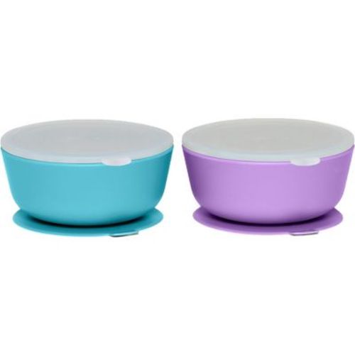Weesprout Suction Bowls for Baby & Toddlers, 100% Silicone with Plastic Lid, 12 oz, Set of 2