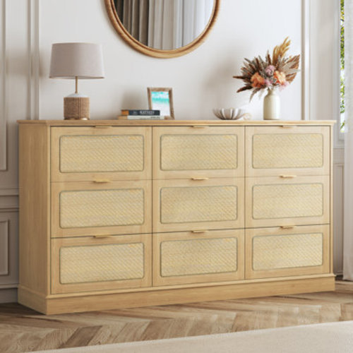 Bay Isle Home™ 9-Drawer Boho Wood Chest Of Drawer 60" Wide Rattan Style & Reviews | Wayfair