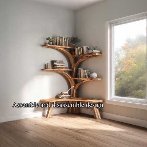 Rustic Tree Branch Floating Corner Shelf L-Shaped Bench Handmade Driftwood Wall Shelf Seating Multi- Functional Home Storage Decor Home Gift