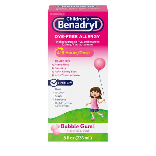 Children's Benadryl Dye-Free Allergy Liquid, Bubble Gum, 8 fl. oz HSA/FSA Eligible