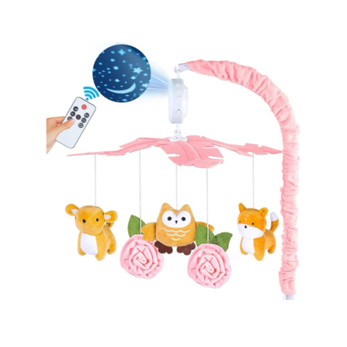 Baby Crib Mobile with Music and Lights, Mobile for Crib with Remote Control, Rotation, Starlight Projection, Crib Toys for Babies Boys Girls(Pink)
