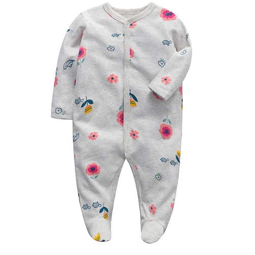 ATAIKU Infant Baby Girls' Sleep and Play Footed Pajamas Flowers One-Piece Sleeper Button Romper Jumpsuit Cotton PJs For Newborn