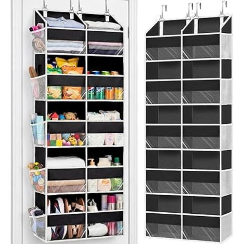 Over the Door Organizer 5 Tiers, Extra Large Behind Door Storage of 10 Compartments, 80 lbs Weight Capacity Hanging Storage Organizer with Clear Window Kids Toys, Shoes, Diapers, Room storage