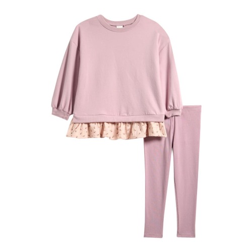 Kids' Long Sleeve Cotton Peplum T-Shirt & Leggings Set