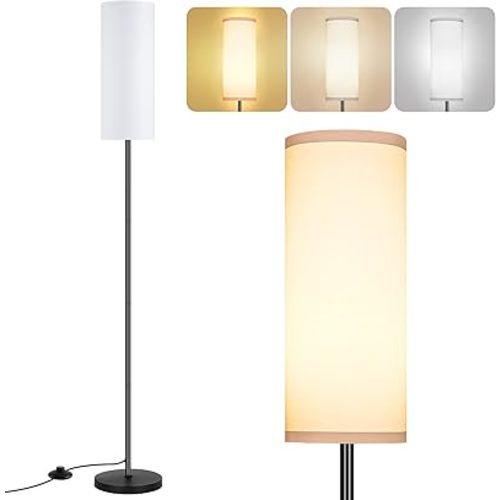 PARTPHONER Modern Standing Lamp with Lampshade, Minimalist Tall Lamp with Foot Switch for Living, Bedroom, Kids Room, Office