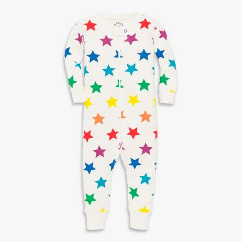 Clearance baby organic zip romper in bright rainbow stars | Primary.com