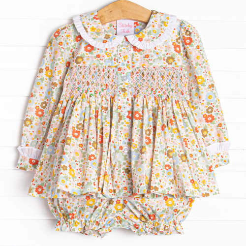 Bushel of Buds Smocked Bloomer Set, Orange – Stitchy Fish