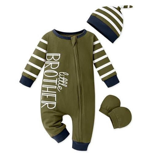 Qetobolly Baby Boy Clothes Newborn Baby Romper Long Sleeve Stripe Jumpsuit with Hat and Gloves Newborn Boy Outfits