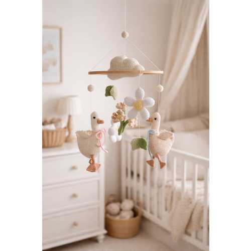 Vintage goose baby mobile. Cottage core nursery decor. Farmhouse baby mobile. Silly goose mobile