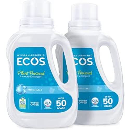 ECOS Laundry Detergent Liquid, Free & Clear, 50 Fl Oz (Pack of 2)