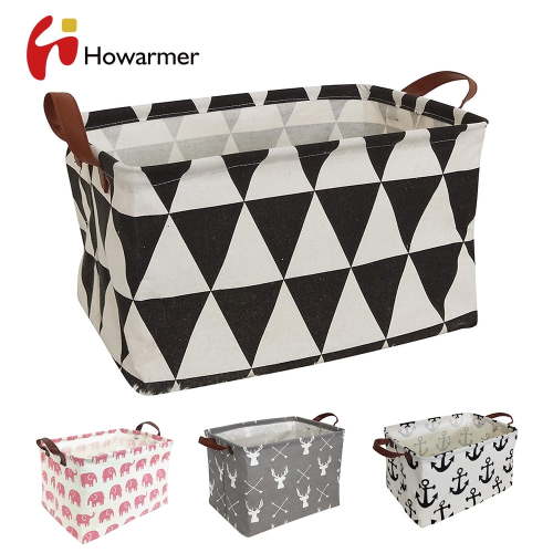 Rectangle Laundry Basket, 15" Baby Storage Basket for Girls, Waterproof Large Canvas Laundry Hamper for Nursery Clothes Toys College Dorms Organizer, Triangle