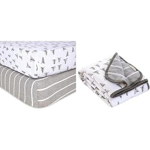 Burt's Bees Baby - Fitted Crib Sheet, Girls & Unisex 100% Organic Cotton & Reversible Blanket, Nursery, Stroller & Tummy-Time Organic Jersey Cotton