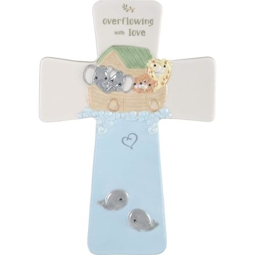 Precious Moments 193432 Overflowing with Love Noah's Ark Ceramic Cross, Multicolor