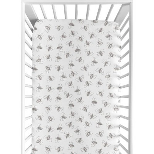 Sweet Jojo Designs Gender Neutral Unisex Baby Fitted Crib Sheet Bees White and Grey
