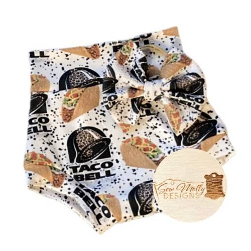 Baby toddler taco high waisted bummies - optional bow set 0/3mo-4/5