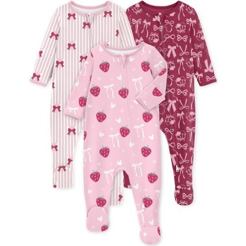 Yoofoss Pijamas de bebé 100% Algodón Orgánico Ropa de dormir para bebé recién nacido 0-3 3-6 6-9 meses Ropa para niños Niña 3 piezas de pijamas con pies