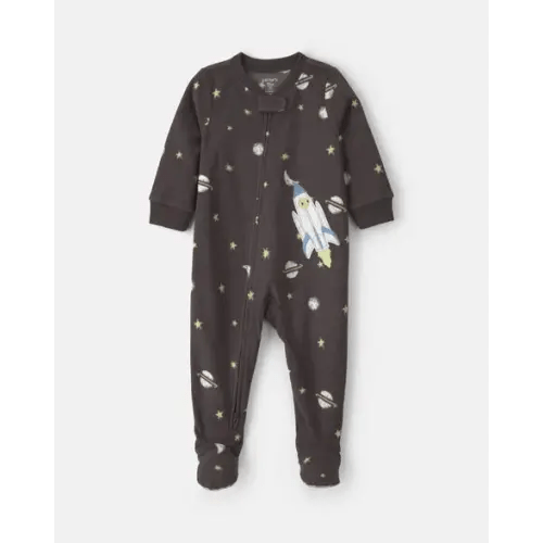 Baby Boy 1-Piece Space 2-Way Zip Fleece Loose Fit Footed Pajama - Black | Carter's