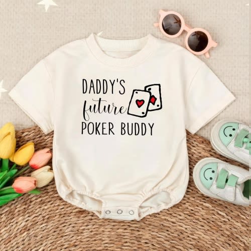 Daddy's Future Poker Buddy Romper Sweatshirt, Funny Baby Bodysuit, Dad and Baby Matching Outfit, Baby Shower Gift for Dad, Newborn Clothes