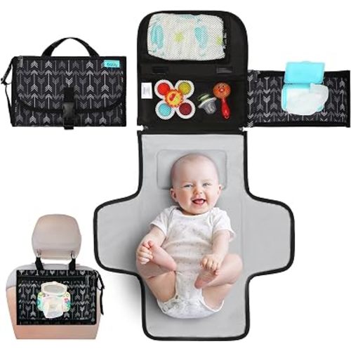 Kopi Baby Portable Diaper Changing Pad, Wipes Pocket, Classic Black Arrows