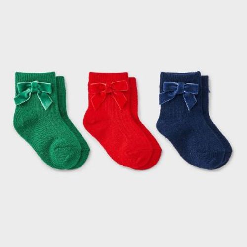 Toddler Girls' 3pk Velvet Bows Ankle Socks - Cat & Jack™
